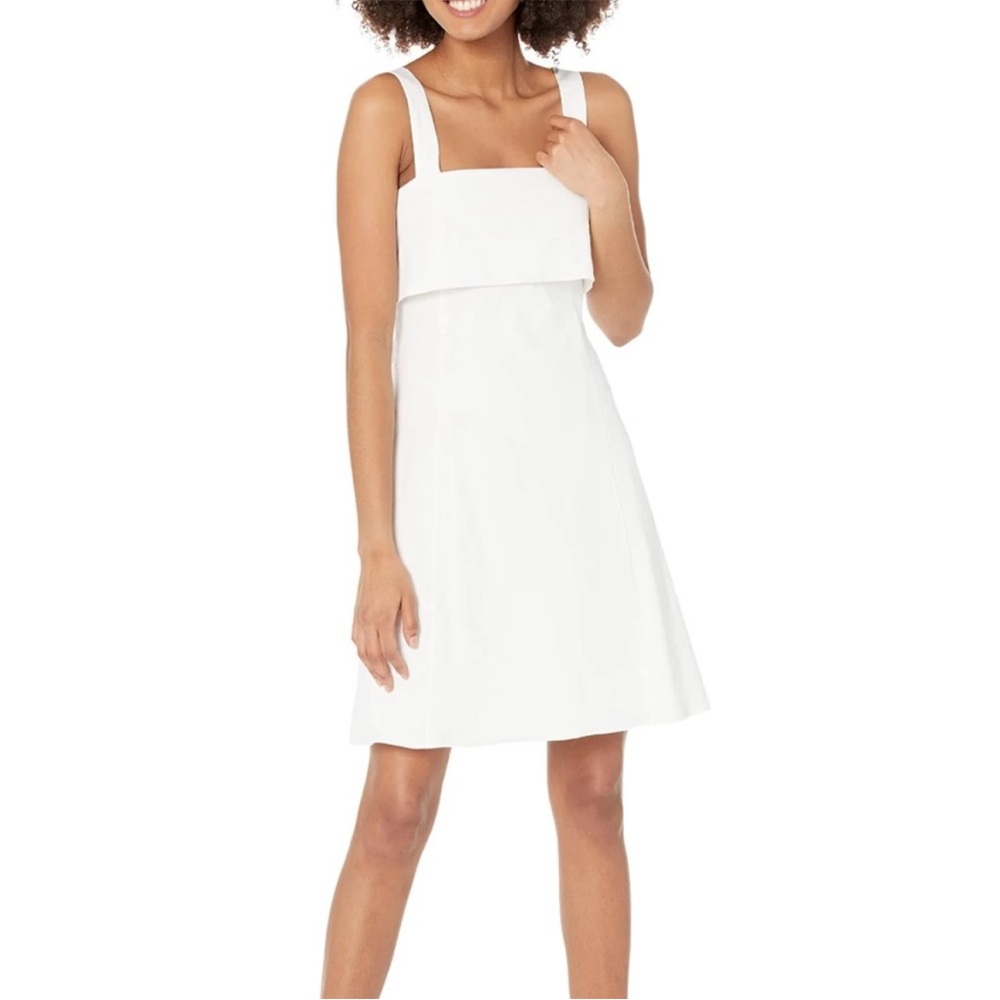 Theory Drape Back Mini Dress in Stretch Linen White NWT Bow Solid‎ Eco Crunch